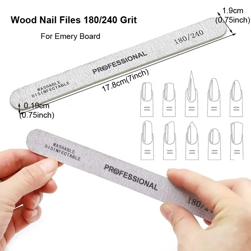 50 Stück Holz-Nagelfeilen, professionelle Schleiffeilen 100/180/240, doppelseitig, für Salon-Maniküre, Pediküre, UV-Gel-Tipps, Werkzeuge – Detail 2