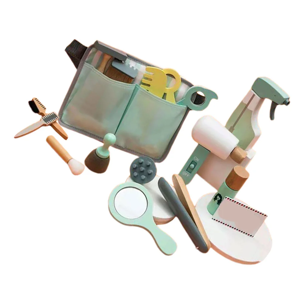 1 conjunto 1 conjunto crianças corte de cabelo jogar conjunto kit barbeiro de madeira para crianças educacional fingir jogar ferramentas ferramenta corte de cabelo de madeira