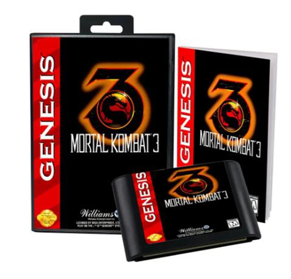 Mortal Kombat 3 مع صندوق ودليل لخرطوشة ألعاب Sega MD 16 بت نظام Megadrive Genesis