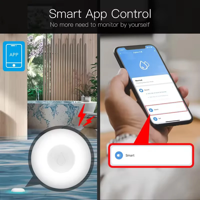 ZigBee-Sensor de inundación, Detector de fugas de agua, tanque de agua, alerta completa, sistema de alarma de seguridad de desbordamiento, Control por aplicación remota inteligente Tuya