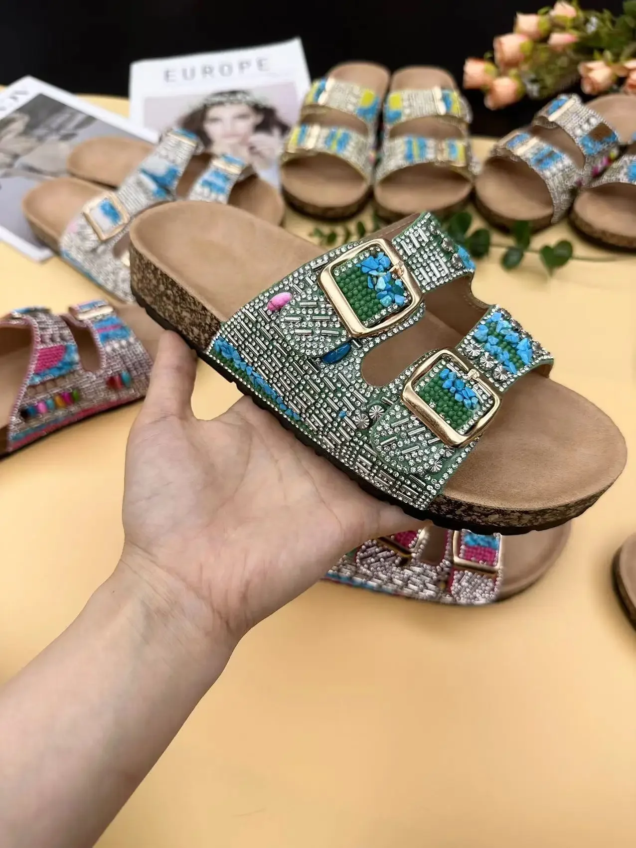 Trendy Double Buckle Ethnic Cork Slippers for Fashionable Beach Days 8 S2d1923acca204c65be284784217466a9R Trendy Double Buckle Ethnic Cork Slippers for Fashionable Beach Days