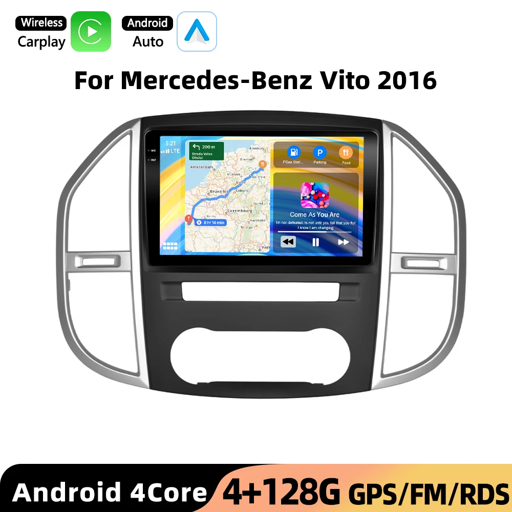 Podofo Draadloze CarPlay Auto AI Radio voor Mercedes-Benz Vito 2016 Android GPS WIFI Auto Multimedia Speler DSP FM/RDS EQ 2din Radio
