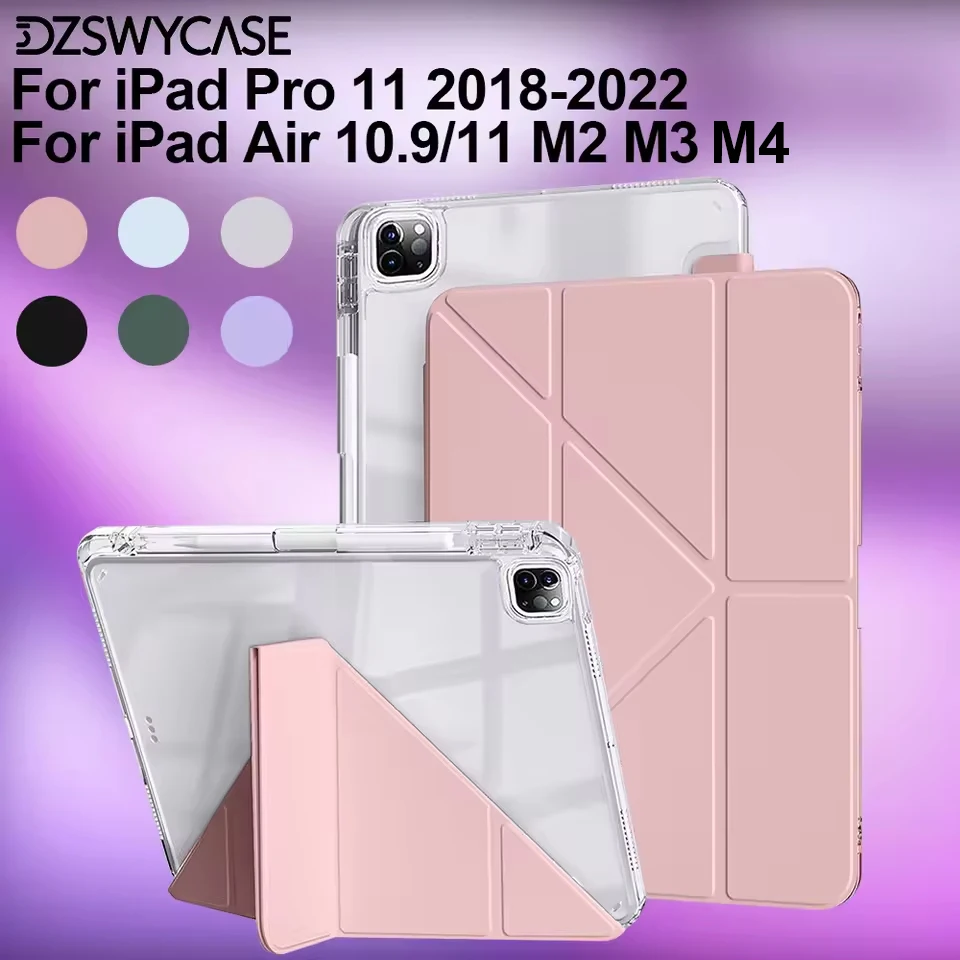 Hülle für iPad Pro 11 2018-2022, für iPad Air 10.9/11 M2 M3 M4, stoßfeste, harte, schützende, klare, schlanke Schutzhülle mit Stifthalter.