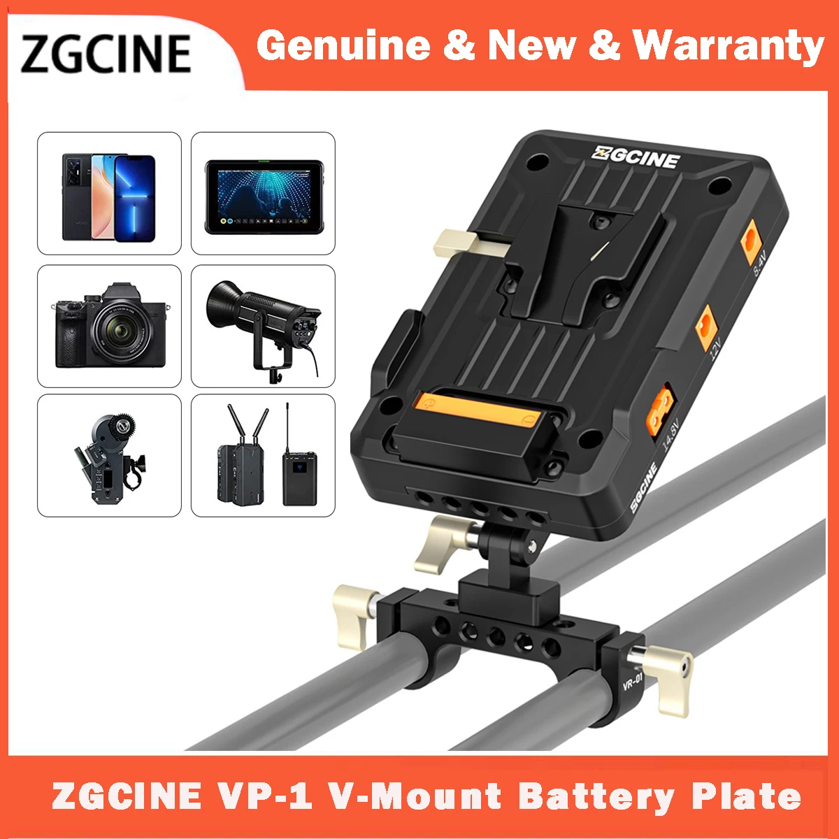 ZGCINE VP1 KIT3 V-Mount Battery Plate Power Supply Splitter with Rod Clamp for BMPCC 4K 6k RED Canon DSLR Cameras Camcorders