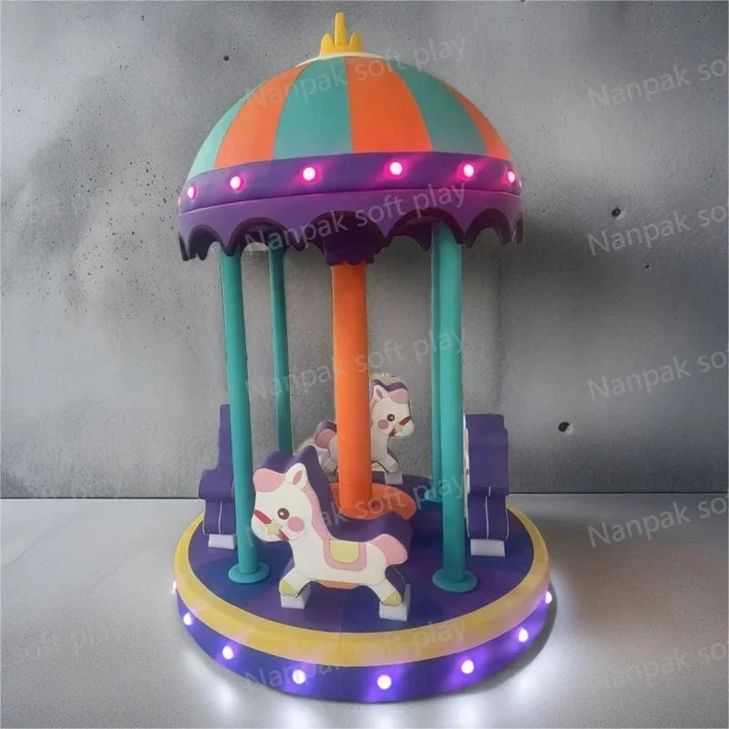 New Motorized Indoor Playground Equipment for Kids Animal Ride Soft Play Carousel with Light Merry Go Round for Party and Events