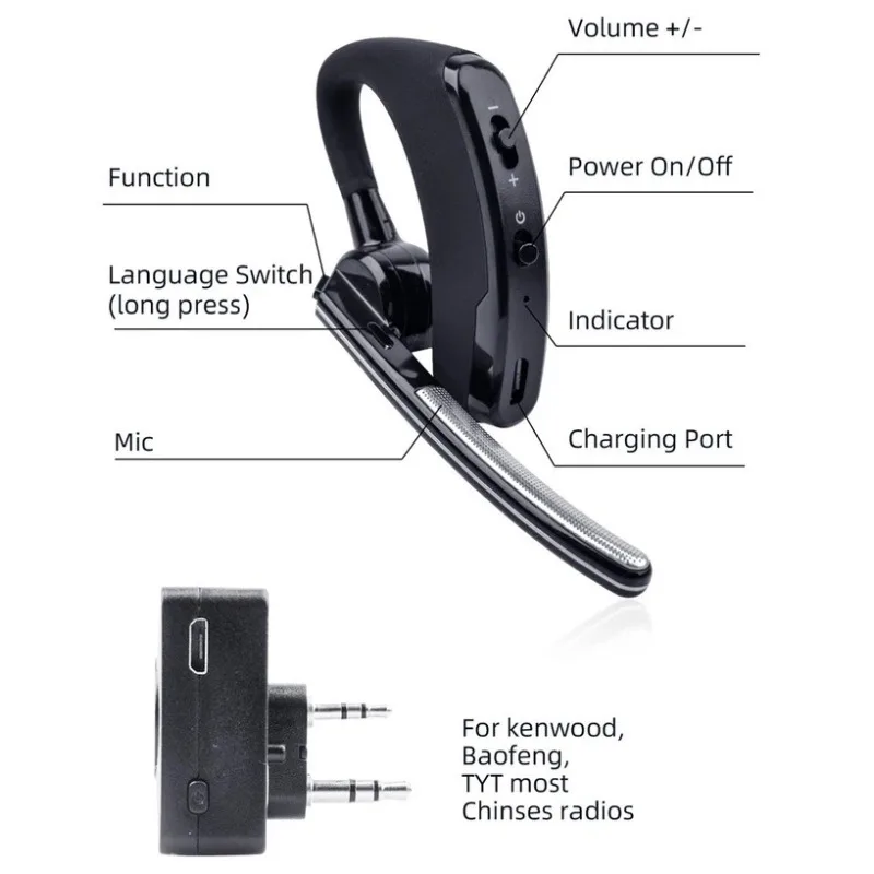 BaoFeng Walkie Talkie Auricolare wireless Bluetooth PTT Auricolare con microfono Porta M/K per UV-82 UV-5R BF-888S Kenwood Moto Ham Station