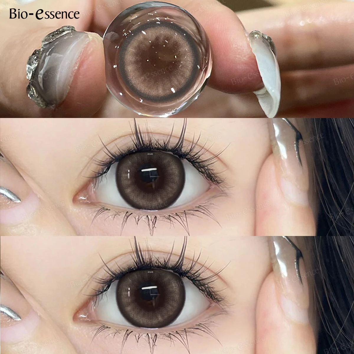 Bio-essense 1 Paar schwarze Gläser mit großen Augen, koreanische Naturlinsen, farbige Kontaktlinsen, Augen mit Grau, schöne Pupillenlentes – Detail 13