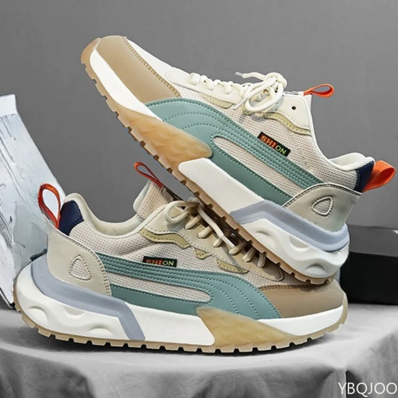 新しい春と秋のメンズメッシュカジュアル快適なスニーカー通気性のある軽量ランニングシューズファッショナブルな多用途メンズシューズ