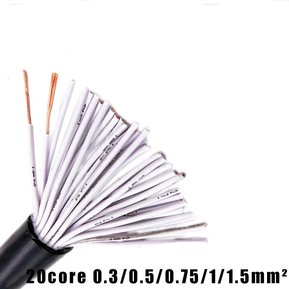 20 Core Pure Copper Rvv Sheathed Wire 20 Core 0.3 Mm2 0.5mm2 0.75mm2 1.0mm2 1.5 Square Power Cable White Monitoring Wire