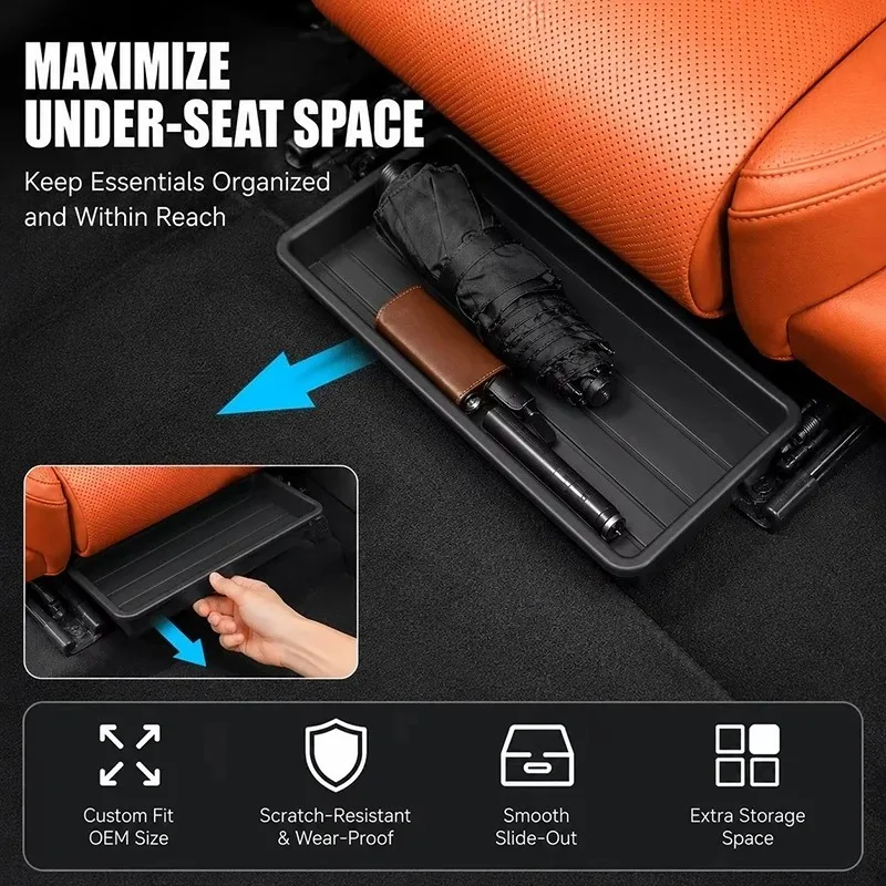 Car Under Seat Storage Drawer, Hidden Slide-Out Organizer Box for Seat Rails, No Drill Install, Black Tray ﻿
