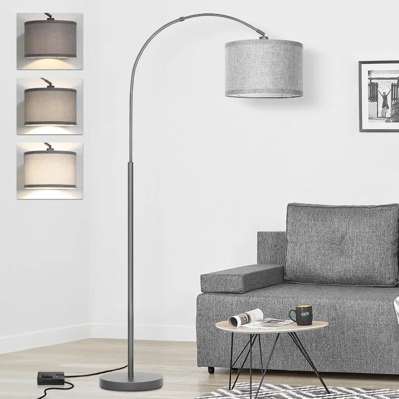 

Arc Floor Lamp with Dimmer, Dimmable Floor Lamp for Living Room, Modern Standing Lamp with Gray Adjustable Hanging Shade