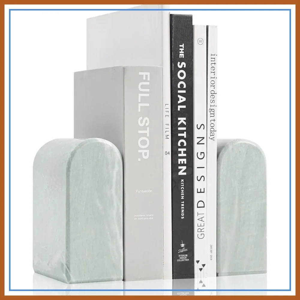 

Heavy Duty Marble Bookends, 13LB, Light Green Arch, Set of 2 for Shelves