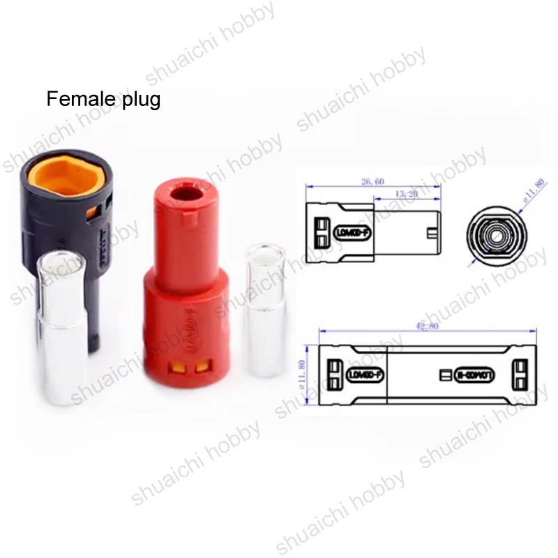 Amass大電流信号ピンリベット配線コネクタ、LCA40D-M/f、600v dcプラグ、rcドローンリポバッテリー用の黒または赤のシェル、10個