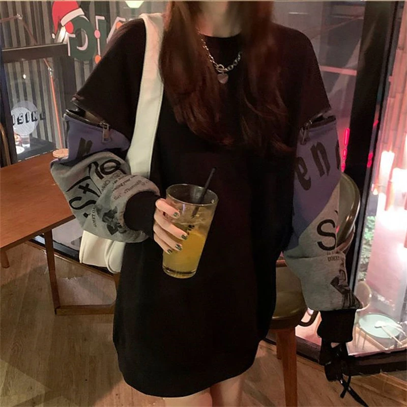 Donne Trendy Letter Print Zipper Harajuku Streetwear felpe Oversize Y2K Casual Pullover manica lunga top Hip Hop Sudaderas