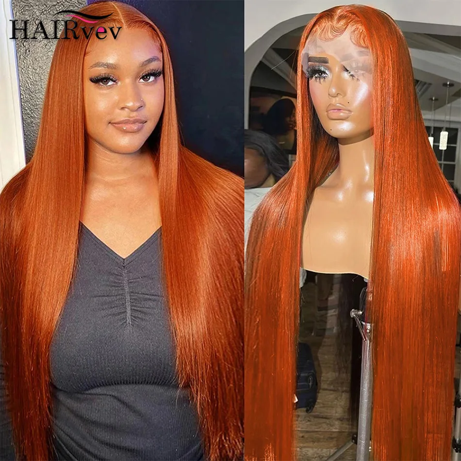 Straight Ginger Orange Lace Front Wig HD Transparent Lace Frontal Wig Colored Brazilian Human Hair Wigs For Women Pre Plucked