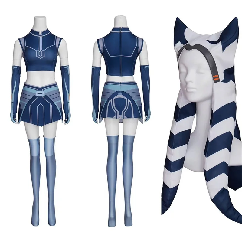 Disfraz de Ahsoka Tano, vestido azul Sexy con sombrero para mujer adulta, trajes de fiesta de Carnaval y Halloween