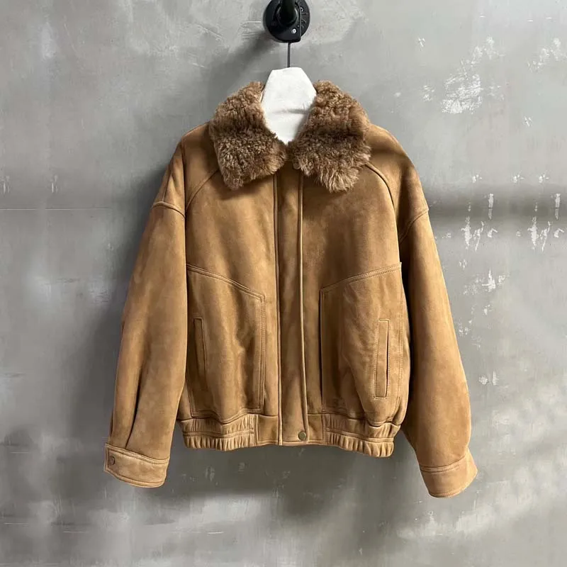 معطف فرو الأغنام الطبيعي الحقيقي شتاء للنساء 2025 موضة جديدة قصيرة الطول سميكة دافئة استيراد جلد الغزال التركي #4