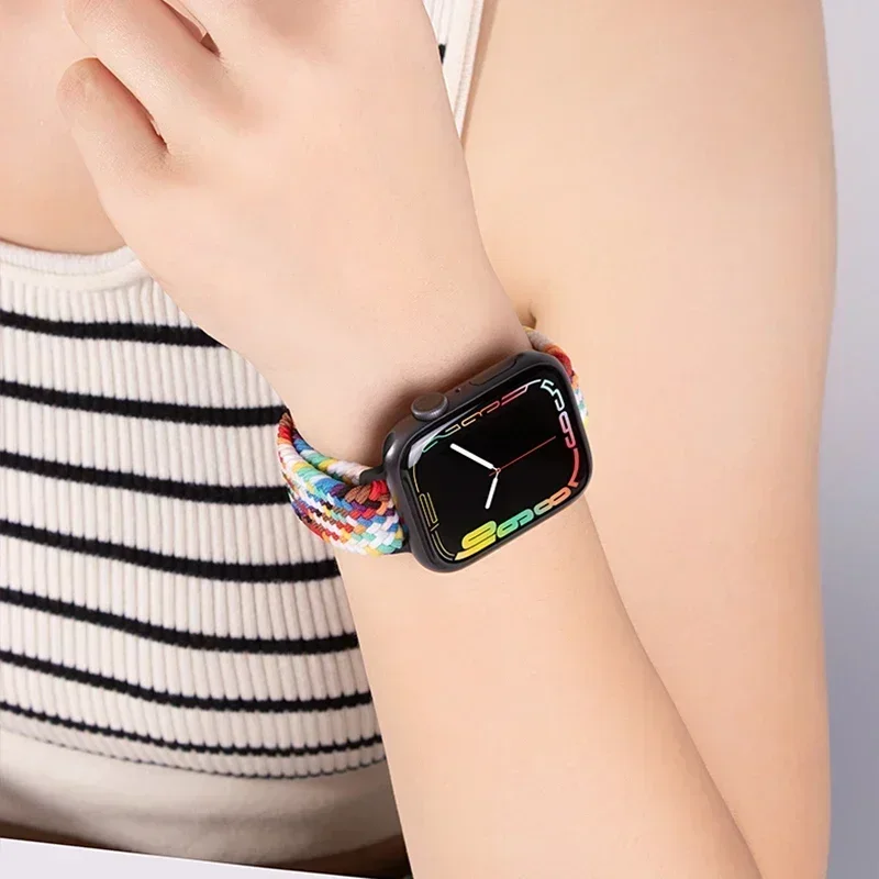 슬림 나일론 브레이드 루프 나일론 스트랩 애플워치 울트라2/1 49mm 10 46mm 42mm 팔찌 아이워치 9 8 7 6 SE 45mm 41mm 40 44mm 밴드