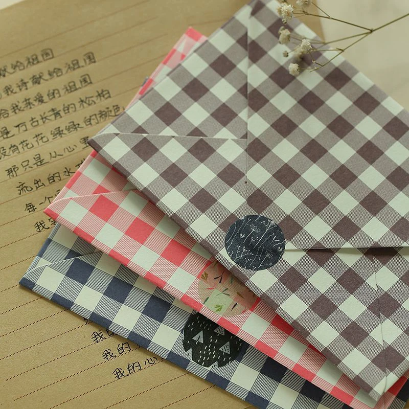 5pcs/lot Grid Envelope Small Business Supplies Gratitude Stationery 250g Paper Postcards Envelopes for Wedding Invitations