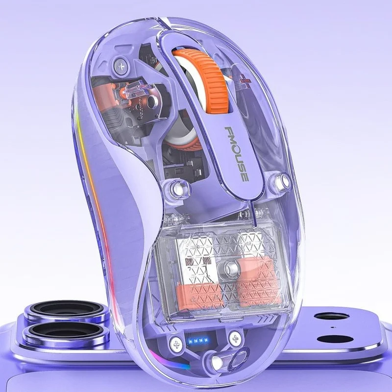 Bestseller Fmouse M333 Wireless Bluetooth Mouse Transparent Tri Mode Silent Rgbrechargeable Universal For Desktop Laptopcomputer