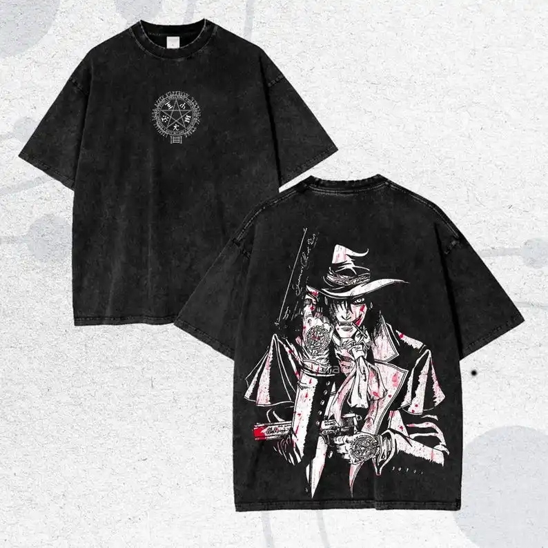Camiseta Hellsing Lavada, Ropa para Todo el Año, Nuevo Modelo, Unisex, Tallas Grandes, Ropa con Personalidad, de Alta Gama, Lujo, Alta Calidad, para Parejas