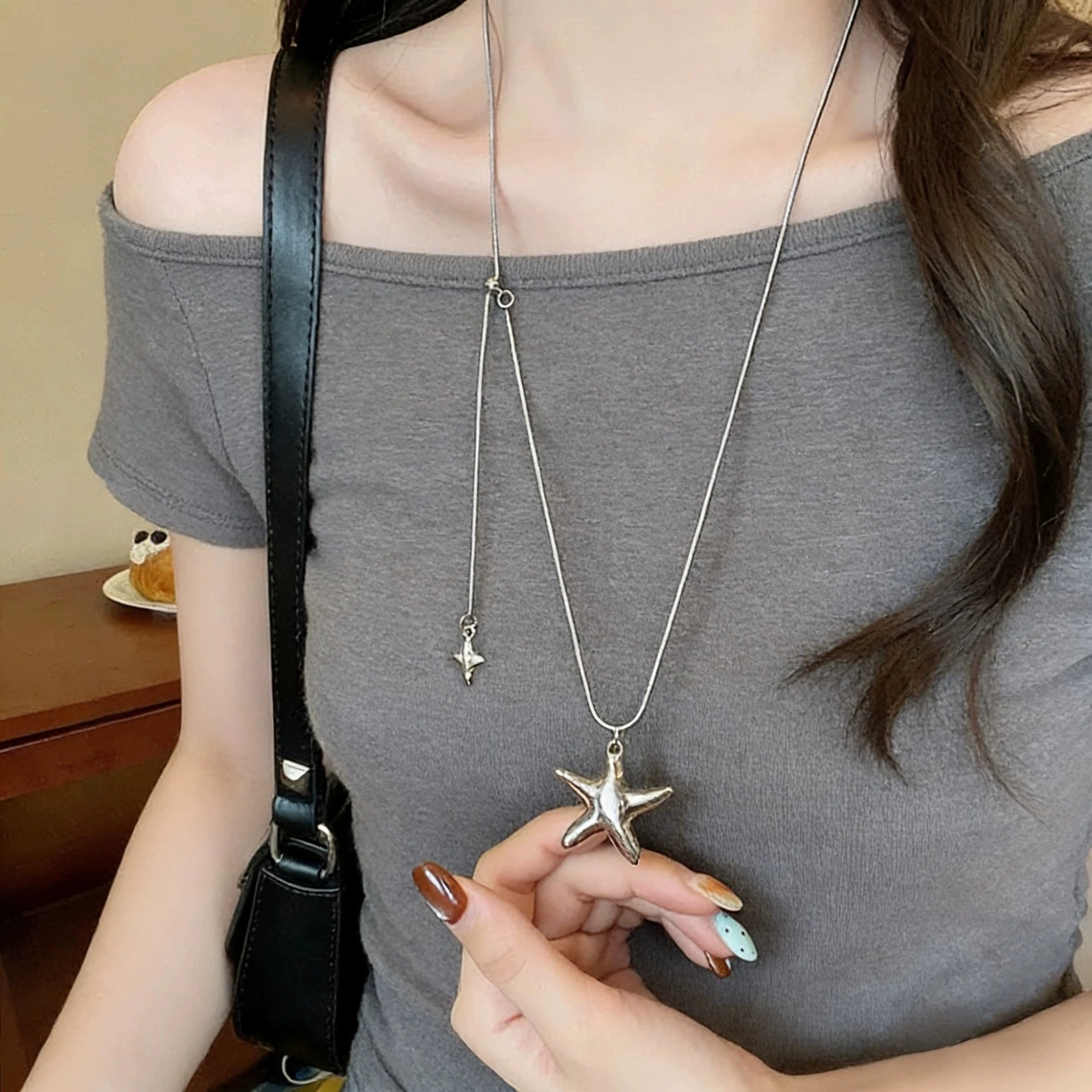 Koreanische Mode Metall-Stern-Anhänger Schlangenkette Halskette für Frauen Vintage Goth Charms Ästhetische Y2K Hals-Accessoires EMO Schmuck
