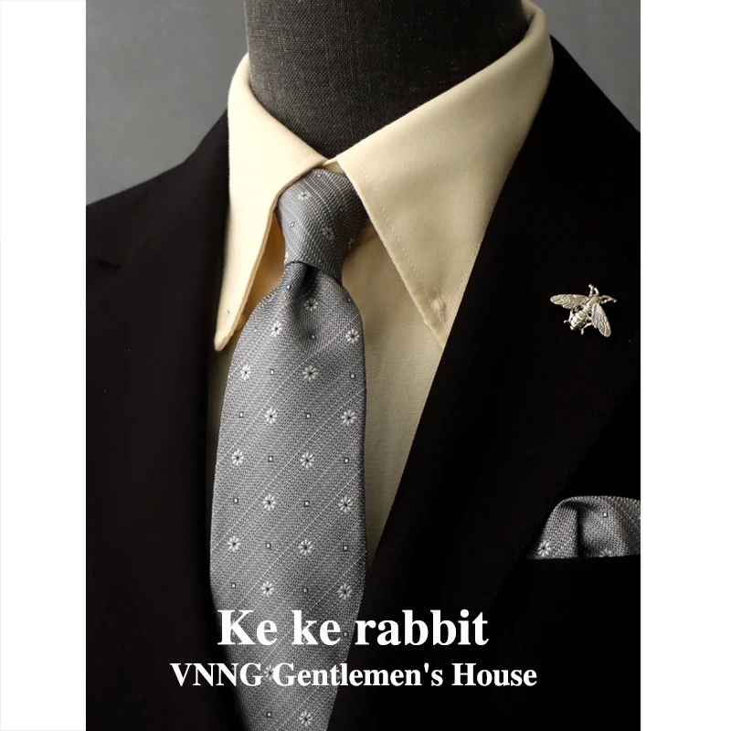 

High Quality Retro Style Silver Gray Striped Men's Necktie Business Banquet Shirt Accessory 8CM Wide Handmade Knotted Cravat