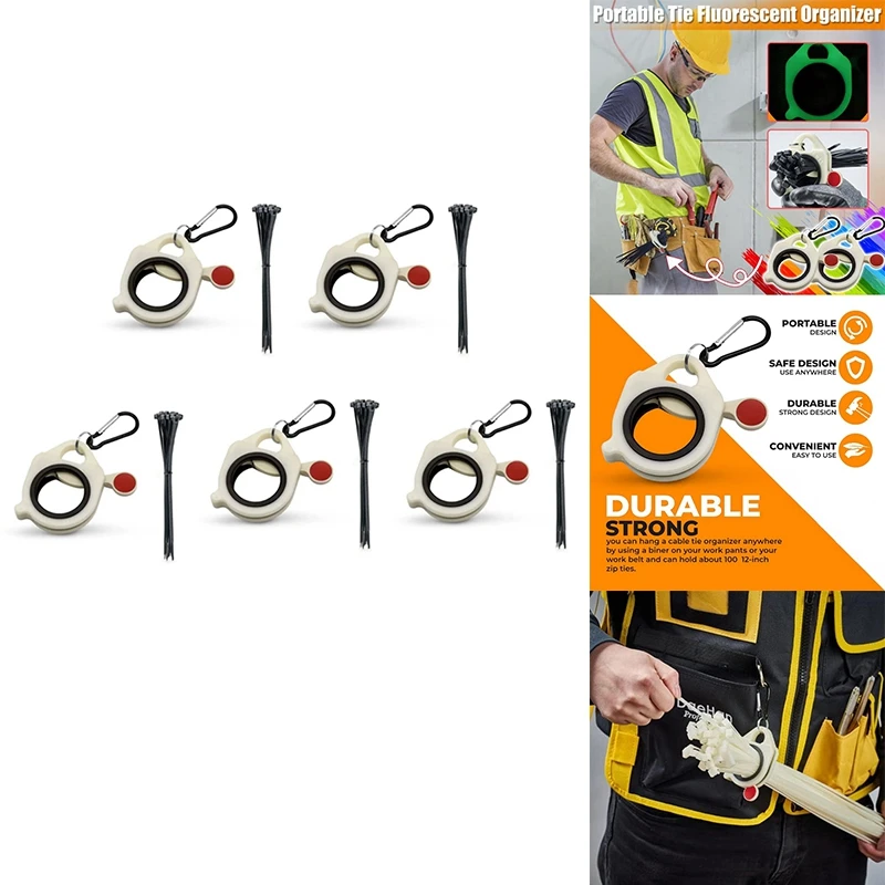 

5Pcs Cable Tie Organizer, Tool Belt Tie Holder For 4/8/12/18 Inch Zip Ties Cable Tie Tightener Durable Easy Install Without Tie