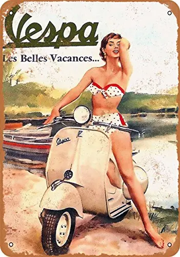 Metal Sign - Vespa Scooters - Vintage Look Wall Decor for Cafe beer Bar Decoration Crafts