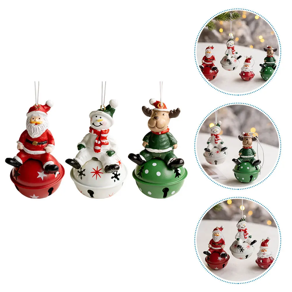 3pcs Christmas Bell Pendants Snowman Elk Santa Claus Design Lightweight Hanging Decor For Xmas Tree Party Home Window