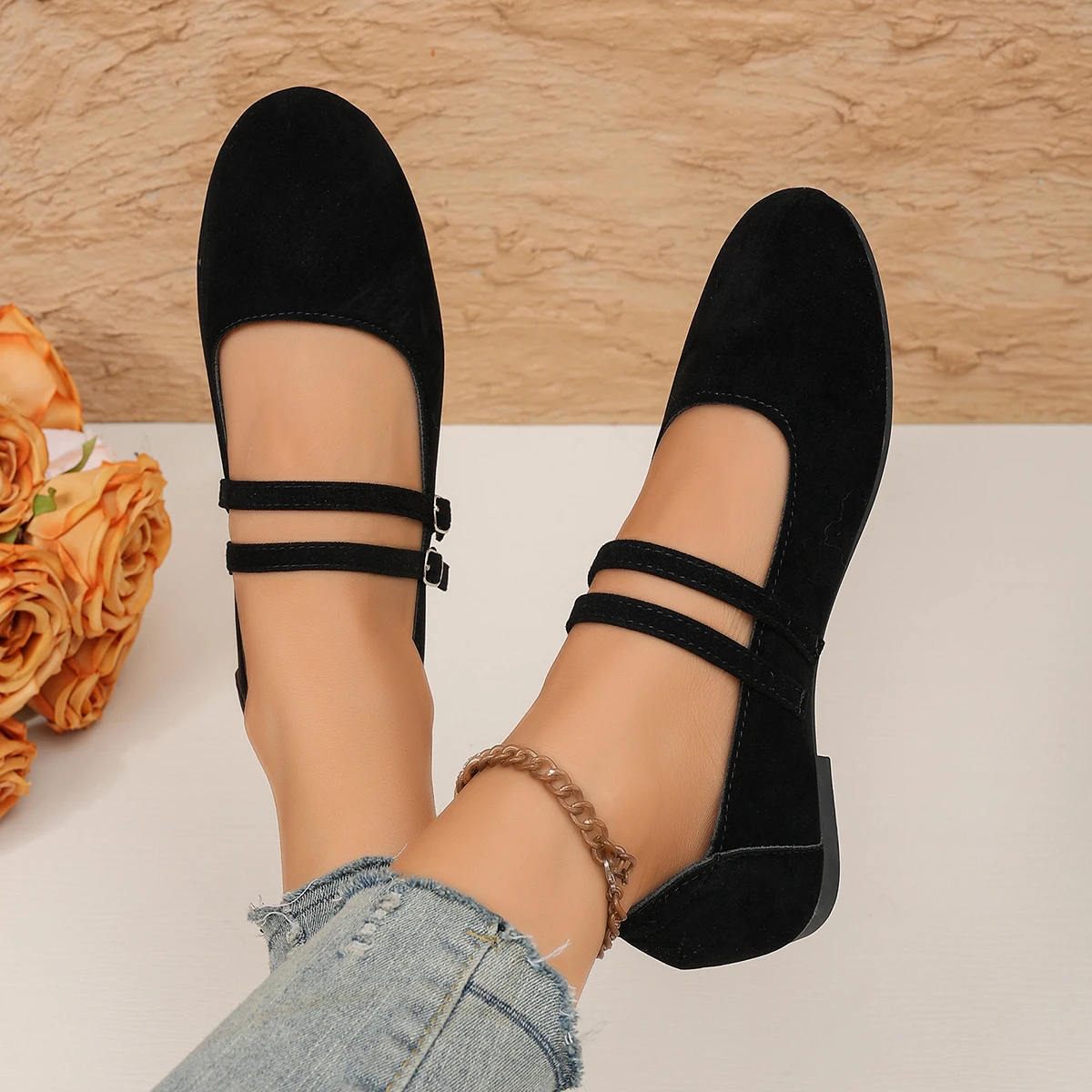 Damen Mary Jane Ballerinas mit doppeltem Riemen, runder Zehenpartie und weicher Sohle, Freizeitschuhe – Detail 14