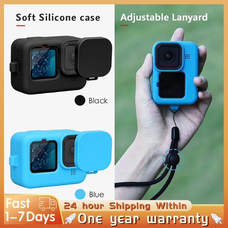 

For GoPro Hero 12 11 10 9 Silicone Case Drop-proof Protective Case with Lanyard Lens Cap For GOPRO 12 11 Action camera Accessory
