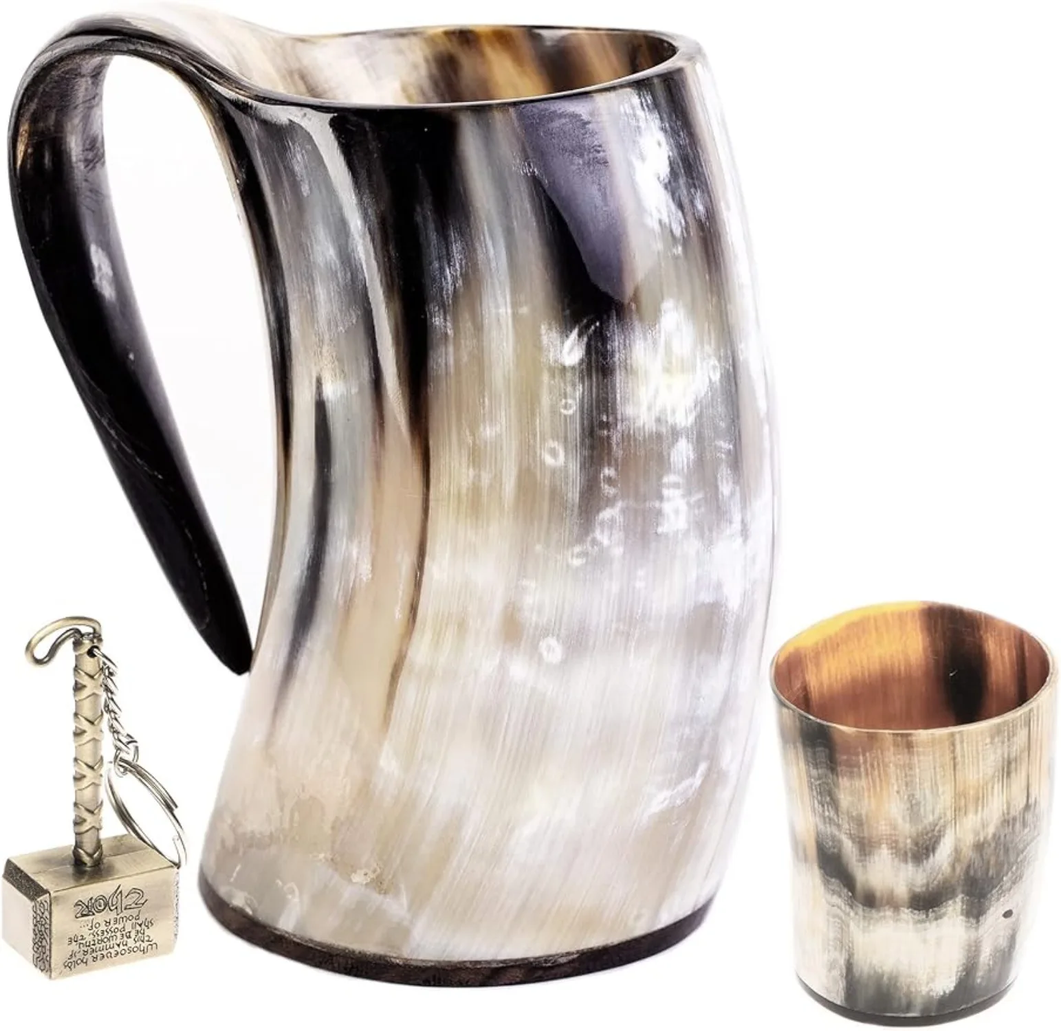 

Viking Horn Drinking Glass 15-20 Oz Natural Horn and Coffee Mug | Shot Glass for Beer Ale Mead Whiskey