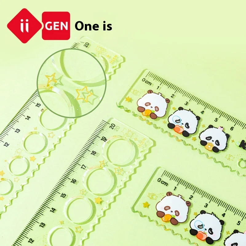 Iigen Stationery Kun Panda Style Bookmark Ruler 12cm Student Cartoon Cave Ruler Ruler Measurement Tools Creative Stationery