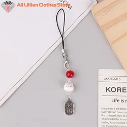 Cute Kawaii Lucky Money Cat Phone Charms Beaded Key Chain For Woman Bag Pendant CCD Camera Decoration