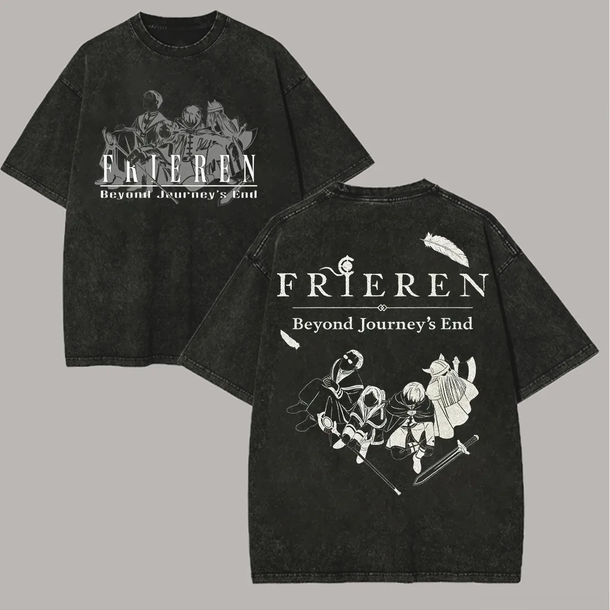 Hot Anime Frieren Beyond Journey's End T-shirt Men's Unisex Clothing Washed Oversized T Shirt High Quality Cotton Tees Tops