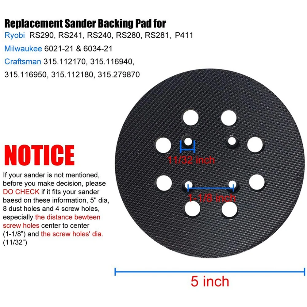 5 Inch Hook And Loop Sander Backing Pad 125mm Replacement Sanding Pad Standard Replacement Pad For Ryobi RS290/RS241/RS280/P411