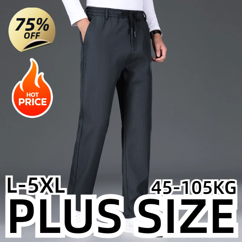 45-105KG Plus Size Men's Casual Pants Business Stretch Slim Fit Elastic Waist Classic Blue Black Gray Male Brand Trousers L-5XL