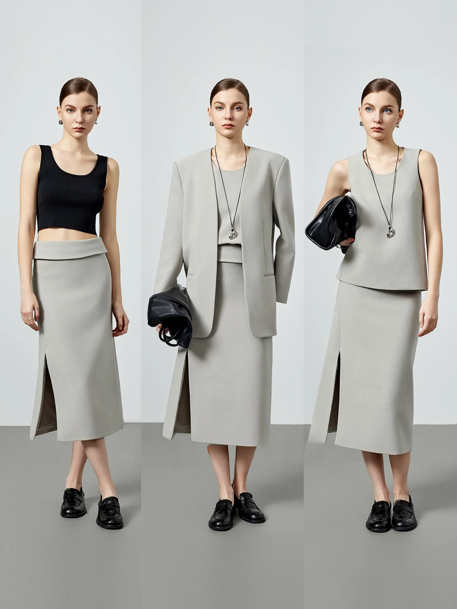 

Chivirin Commuter Sle A-Line Skirt Women's Retro Versatile OL Skirt High Waist Polyester Cotton Spandex Wool Blend