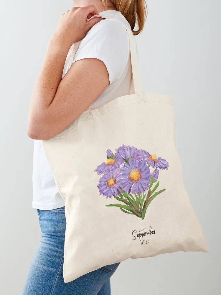 September Birth Flower Aster Tote Bag Shopping bags Women's beach bags Shopper handbag bag for beach