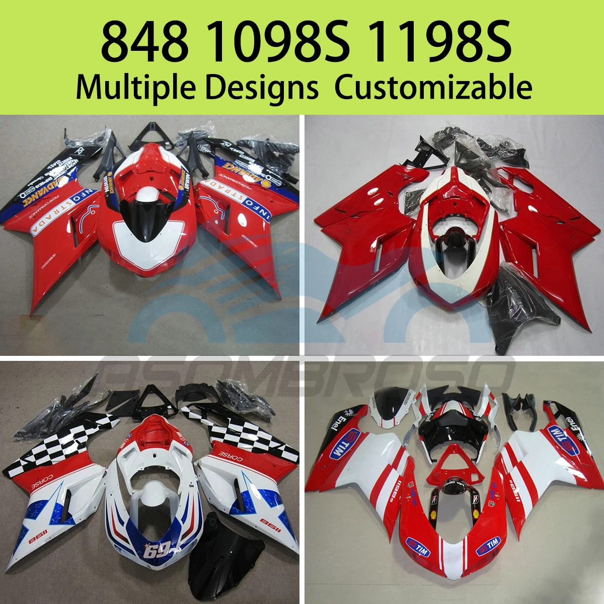 

ABS Fairings for Ducati 848 1098 1198 1098s 1198s Injection Refitting Motorcycle Racing Customized Shell Body Parts Fairing Kit