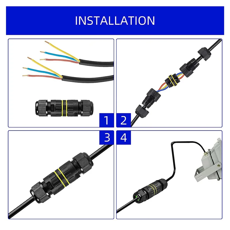 Exquisite-5Pc IP68 Waterproof 2 Way 3-Core Junction Box Electrical Cable Connector Spare Parts M20 Wire Range(5-12Mm),For Outdoo