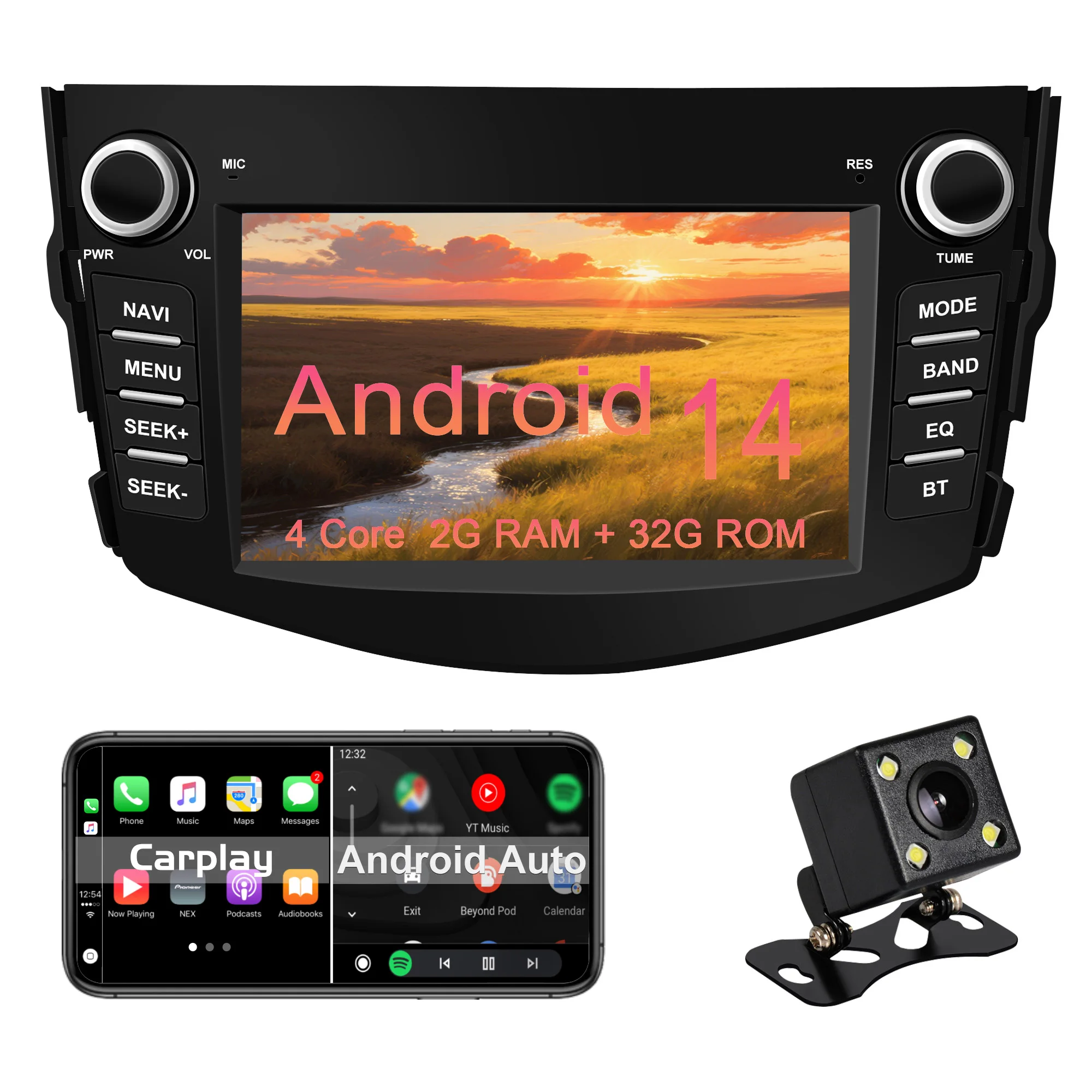 

Android car radio for Toyota RAV4 2006-2012 stereo screen Carplay Android Auto Bluetooth GPS Navigation FM radio 7’’ [2+32G]