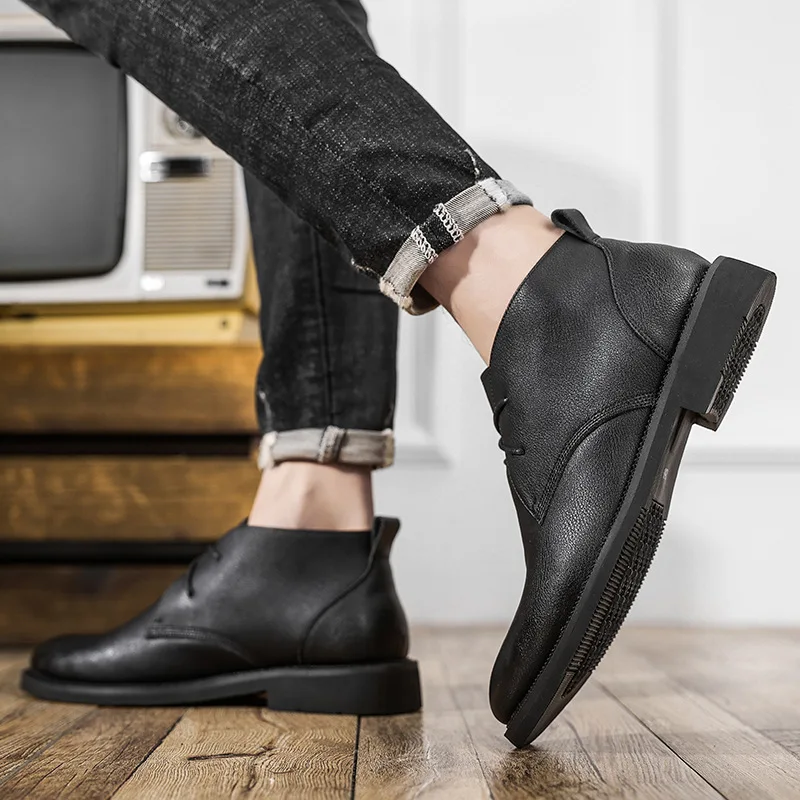mens casual business office formal dress chelsea boots shoes genuine leather boot black ankle botas hombre chaussure