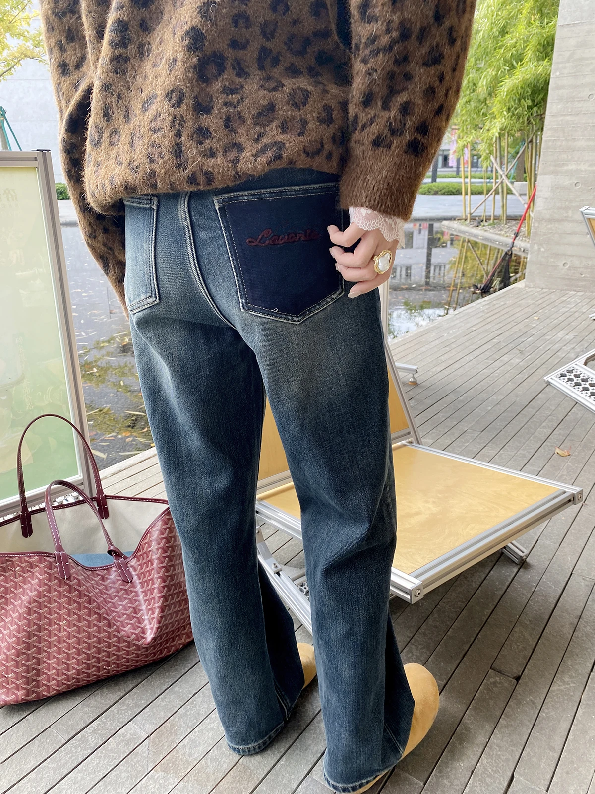 

FEELROOM джинсовые брюки с высокой талией и вышивкой Thiened Fce, зимние женские широкие длинные брюки, повседневные утягивающие брюки