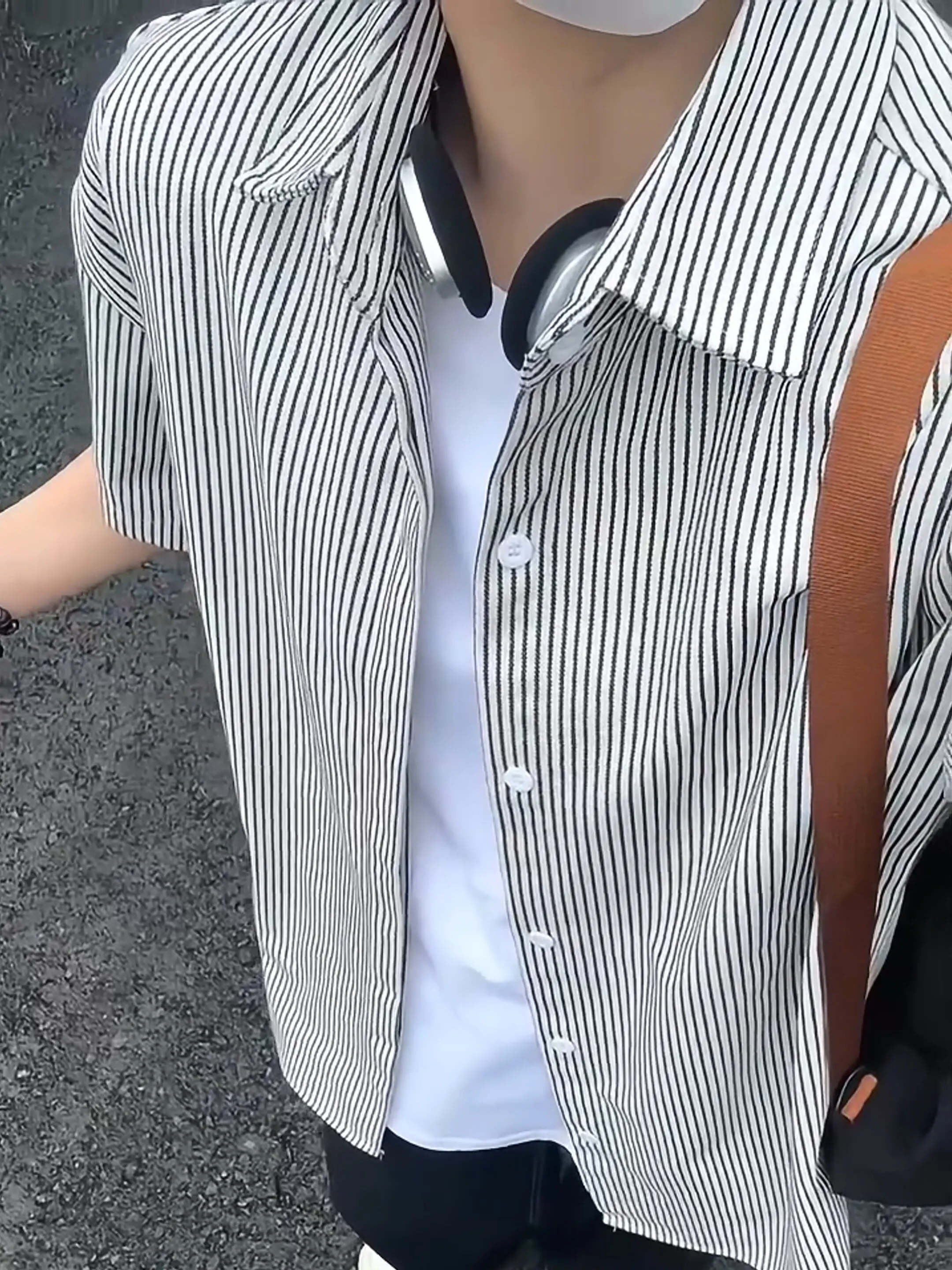 

Летняя свободная верхняя одежда Cleanfit Bla White Striped ort Sve irt ex для пар, повседневная модная одежда из полиэфирного волокна