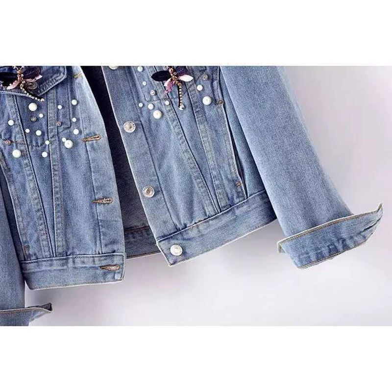 Fashion Embroidered Beaded Denim Jackets Women's Outwear 2025 New Spring Autumn Korean Loose Short Student Casual Jeans Coat Top - Image 5