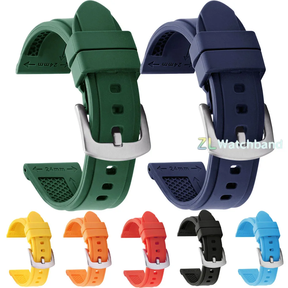 22mm 24mm 26mm Universal Silicone Watch Strap for Citizen for Tudor for Panerai Waterproof Wrist Band Metal Pin Buckle Bracelet view 2