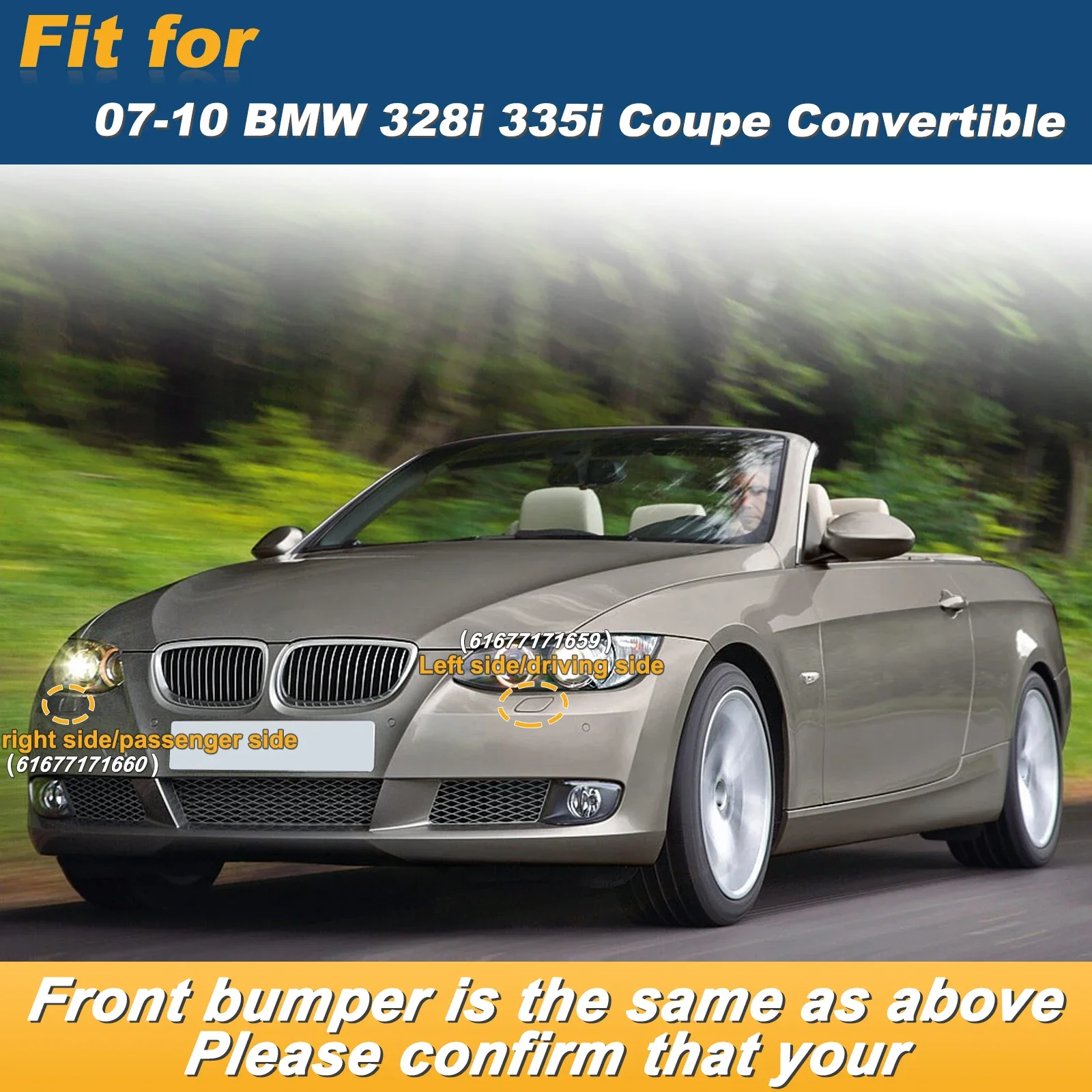 Front Headlight Washer Cover Caps Left Right For BMW E92 E93 328i 335i Models 2007 to 2010 Part Set 61677171659 61677171660