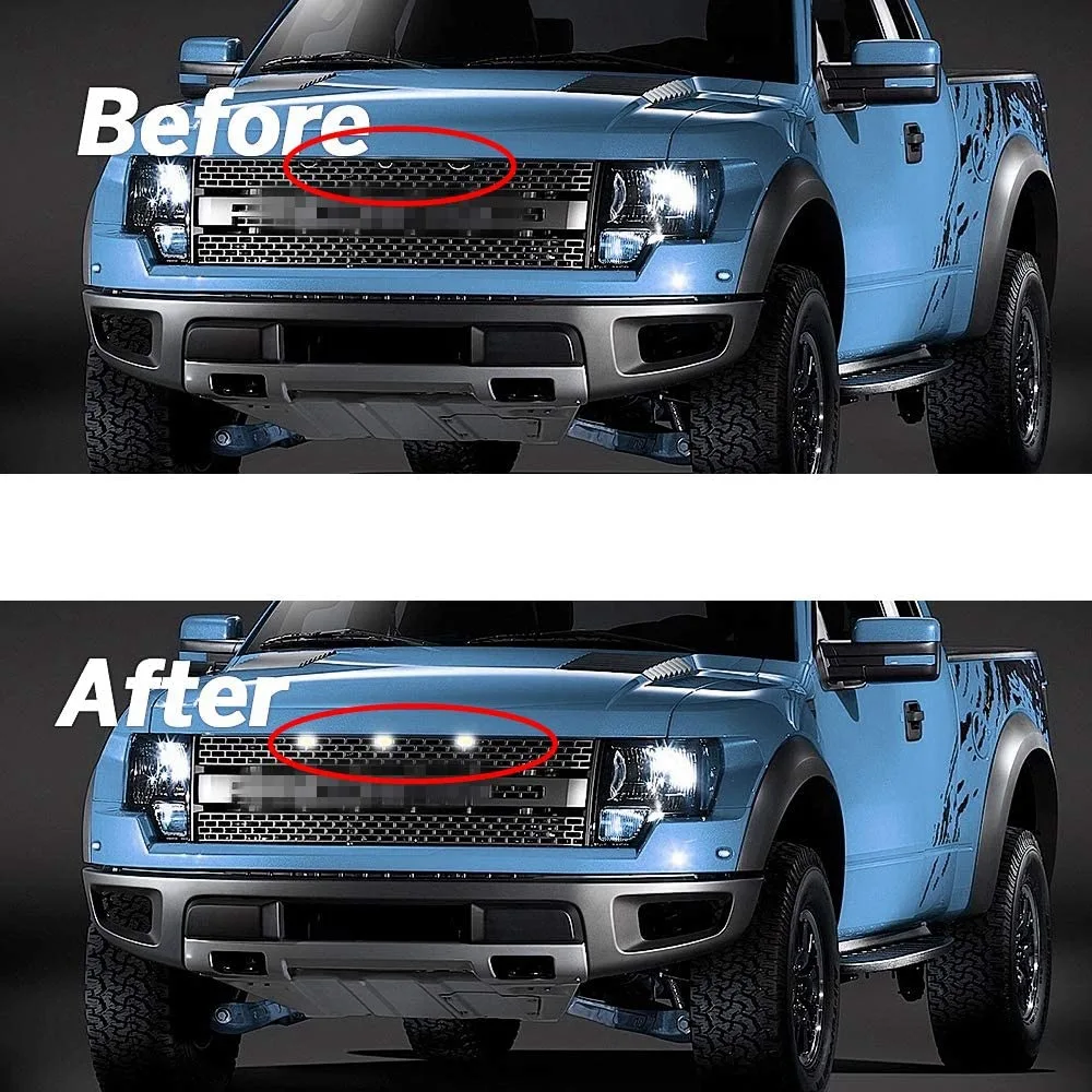 

Комплект из 3 передних фонарей для решетки, подходящих для Ford F150 F250 F350 2004-2019, решетка Raptor, светодиодные белые фонари, черные линзы